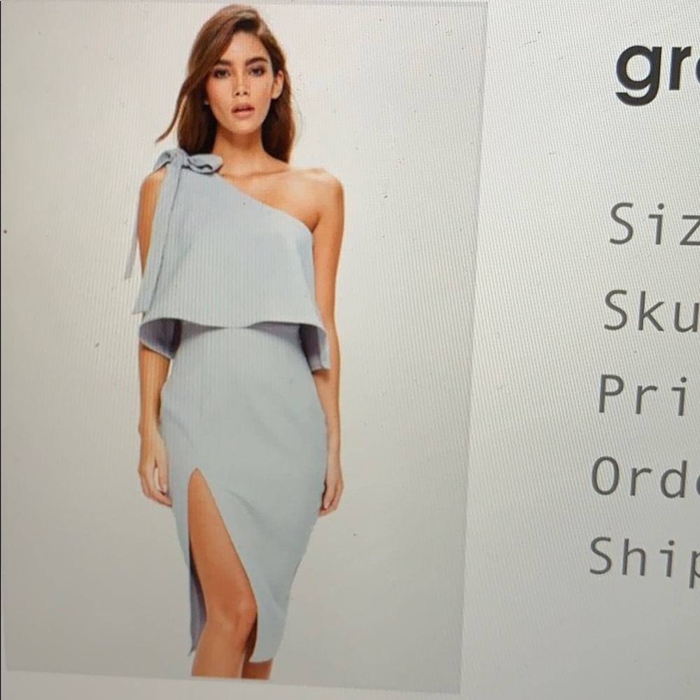 Grey crepe one shoulder bow sleeve dress